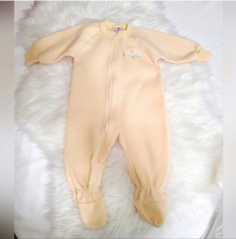 Vintage Carter's Yellow Fleece Duck Footie Onesie 6-12 Months